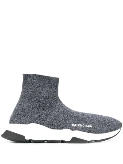 Balenciaga Men's Speed Heathered Knit High-top Sock Trainers In Black
