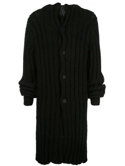 Yohji Yamamoto Oversized Ribbed Cardigan Coat In Black