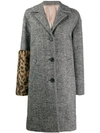 N°21 LEOPARD PANEL HERRINGBONE COAT