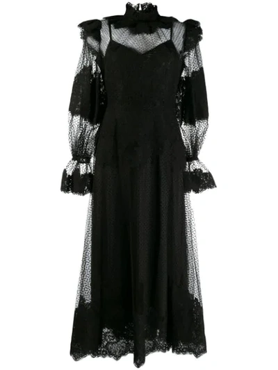 Zimmermann Ruffled Flocked Tulle Maxi Dress In Black