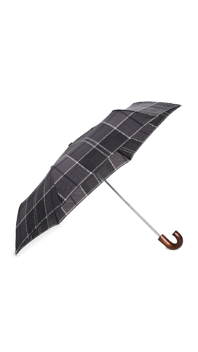 Barbour Tartan Mini Umbrella In Black/grey