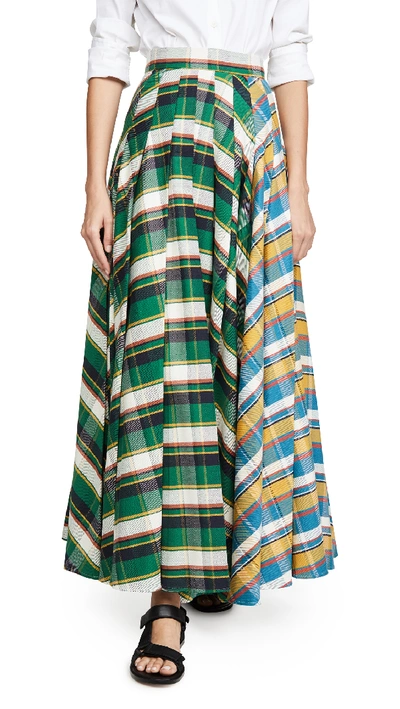 A.w.a.k.e. Duncan Mixed Stripe Skirt In Green/blue Stripe