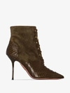 Aquazzura Berlin 95mm Lace-up Ankle Boots In Green