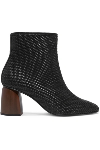 Souliers Martinez Pilar Woven Leather Ankle Boots In Black
