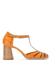 Sarah Chofakian Block Heel Leather Pumps In Orange
