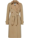 Burberry Women Beige Double-breasted Trench Coat With Matching Belt In Cotton Woman In Neutrals