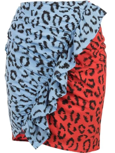 A.l.c Geller Leopard Print Sretch Silk Mini Skirt In Blue Red Multi