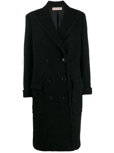Marni Textured Double Breasted Coat In Black