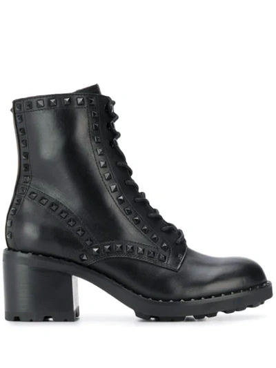Ash Xin Studded Leather Combat Boots In Black