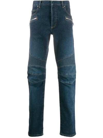 Balmain Ribbed Slim-fit Denim Jeans In Blue