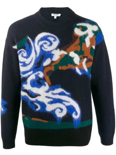 Kenzo Wool & Mohair World Sweater In Blue