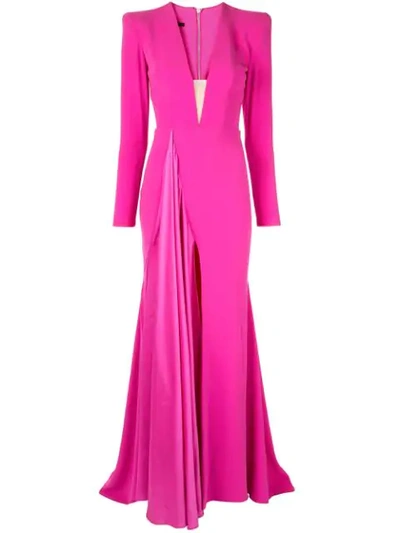 Alex Perry Copy Of Lindy-long Sleeve Satin Crepe Gown In Pink