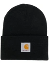 Carhartt Logo Knitted Beanie In Black