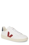 Veja V-12 Low Top Sneaker In White/ Marsala/ Blue Leather