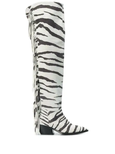 A.f.vandevorst Zebra Over The Knee Boots In White