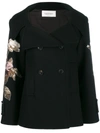VALENTINO VALENTINO FLORAL EMBROIDERED PATCH SLEEVE COAT - 黑色