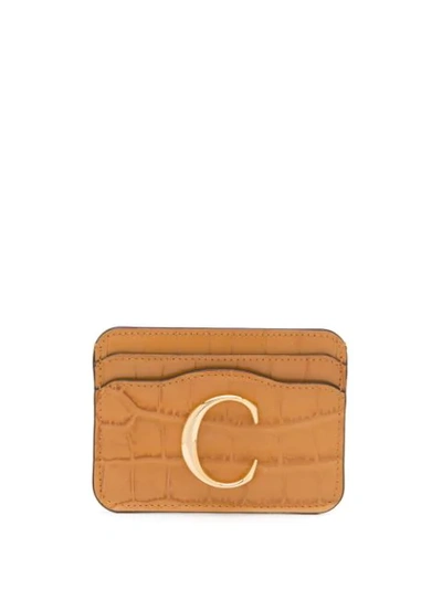 Chloé C Leather Card Holder In Crushed Violet