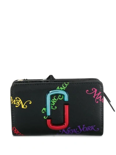 Marc Jacobs Logo Print Compact Wallet In Black