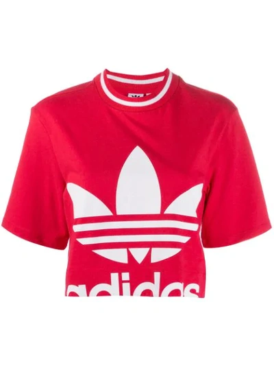 Adidas Originals Logo Print Cropped T-shirt In Pink