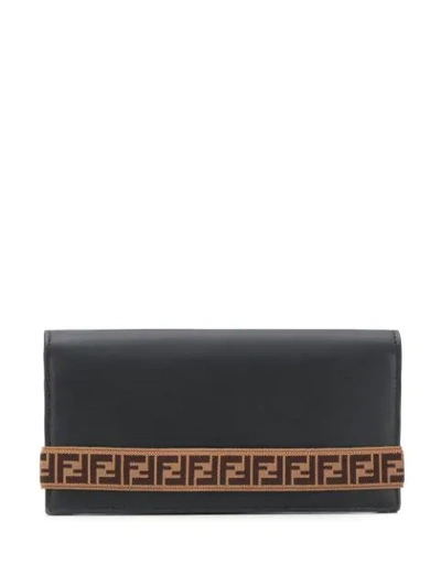 Fendi Ff Monogram Strap Wallet In Black