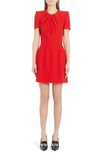 Alexander Mcqueen Leaf Crepe Draped Neck Mini Dress In Lust Red