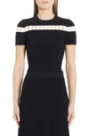 ALEXANDER MCQUEEN CONTRAST STRIPE RIBBED CROP SWEATER,585223Q1AE2