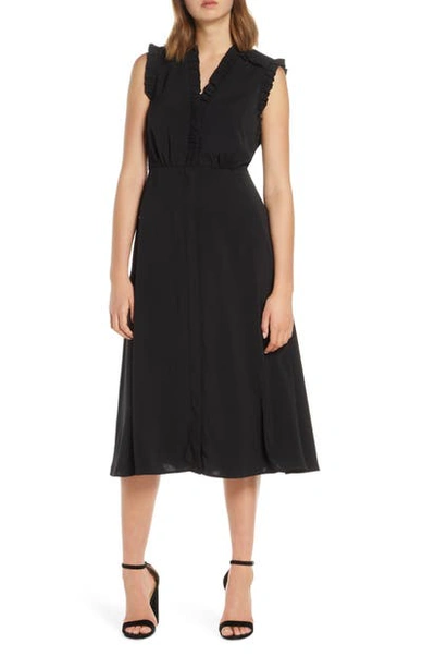 Vince Camuto Ruffle Detail Crepe A-line Dress In Black