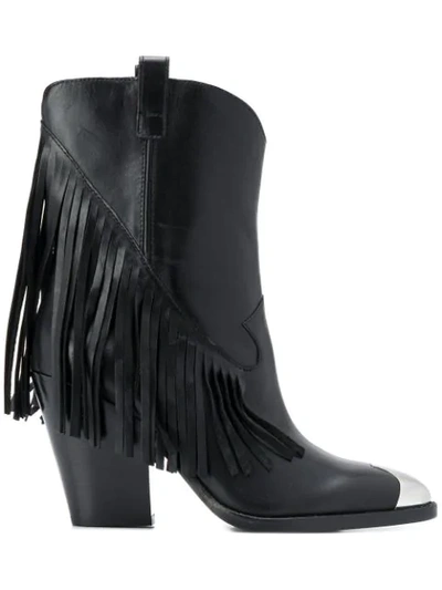 Ash Elison Fringed Boots In Black