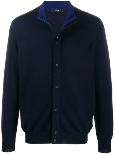 Fay High Neck Cardigan In Blue