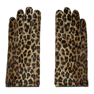 Raf Simons Leopard-print Calf-hair Gloves In 06066 Brown