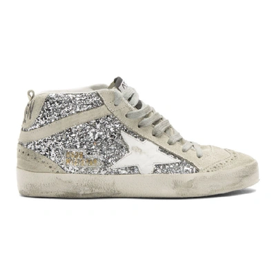 Golden Goose Mid Star Glittered Leather Mid-top Trainers In White