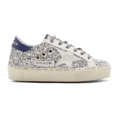 Golden Goose Superstar Glitter Fabric Sneakers In Silver And Blue