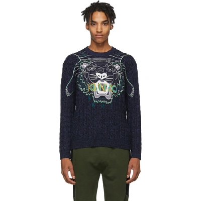 Kenzo Navy Embroidery Claw Tiger Sweater In Blue