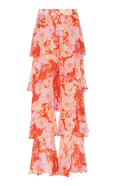 Alexis Elria Floral-print Tiered-flounce Trousers In Red Pattern
