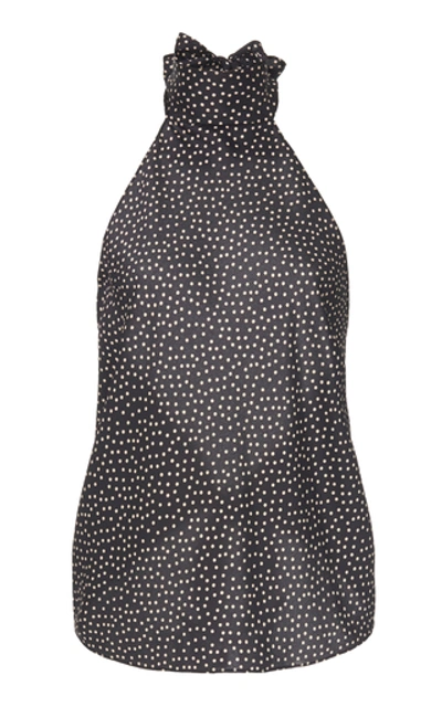 Alexis Vartan Printed Tie-back Halter Top In Navy & Beige Dot