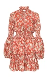 Alexis Rosewell Smocked Floral-print Jacquard Mini Dress In Print