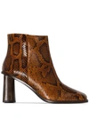 REJINA PYO REJINA PYO BROWN ALANA 75 SNAKESKIN ANKLE BOOTS - 棕色