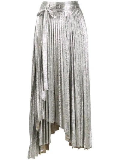 A.w.a.k.e. Metallic Asymmetric Plissé Maxi Skirt In Silver/champagne