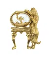 2028 14k Gold-dipped Crystal Cat And Fish Bowl Pin In White