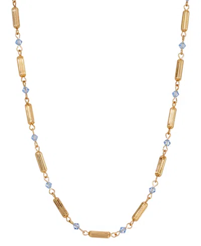 2028 14k Gold Dipped Gold Tube Bead Crystal Necklace In Blue