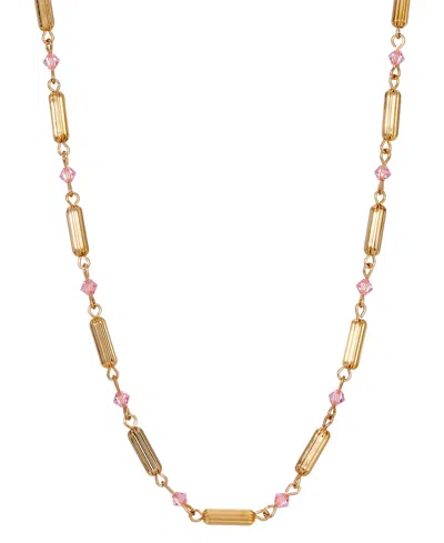 2028 14k Gold Dipped Gold Tube Bead Crystal Necklace In Pink