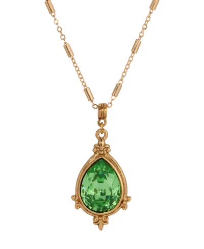 2028 14k Gold Dipped Green Crystal Pendant Necklace