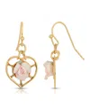 2028 14k Gold-dipped Heart With Porcelain Rose Earrings In Pink