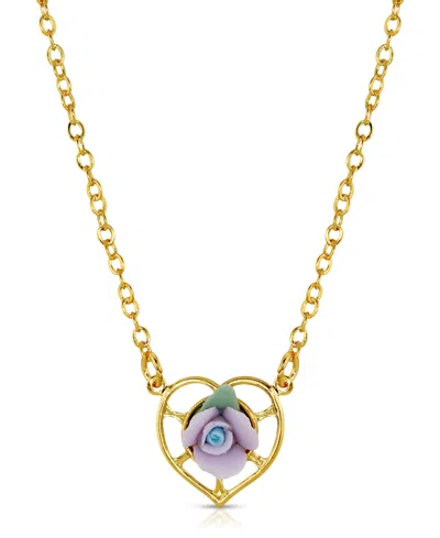 2028 14k Gold-dipped Porcelain Rose Heart Necklace In Lavender
