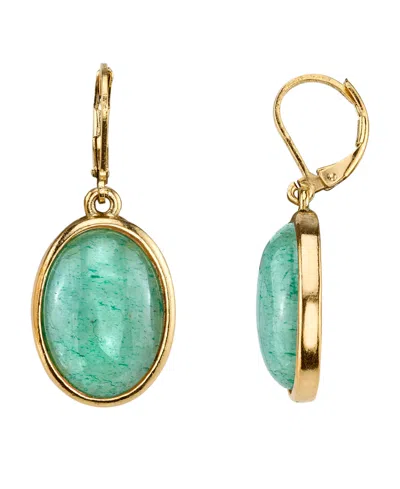 2028 14k Gold-dipped Semi-precious Aventurine Oval Drop Earrings In Green