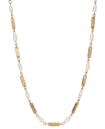 2028 14k Gold Dipped Tube Faux Cultivated Pearl Necklace In White