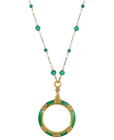2028 14k Gold-plated Green Enamel Magnifier With Glass Beads Necklace