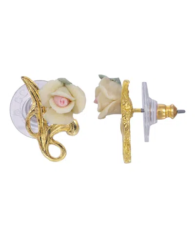 2028 14k Gold Plated Rose Button Earring In Ivory