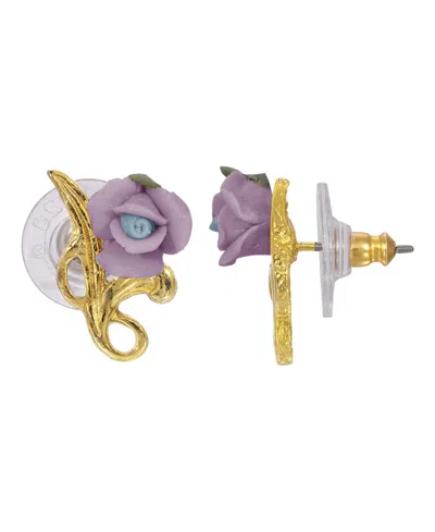 2028 14k Gold Plated Rose Button Earring In Lavendar