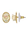 2028 14k Gold Plated Rose Oval Lattice Button Earrings In Ivory